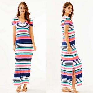 Lilly Pulitzer Milana Multicolor Stripe Maxi Dress Beach Coastal Vacation Sz M